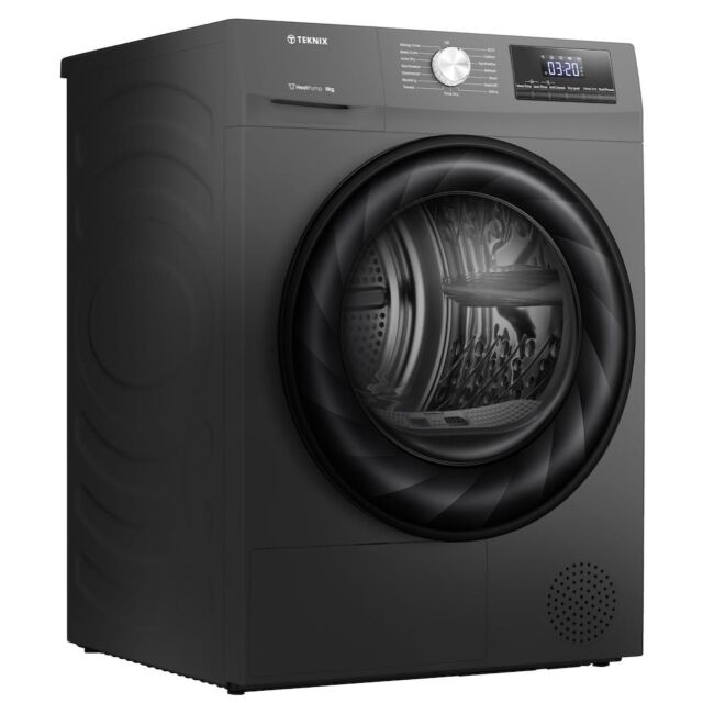Teknix TKHP8HS Freestanding 8kg Heat Pump Tumble Dryer with Sensor Drying - Titanium - D Rated