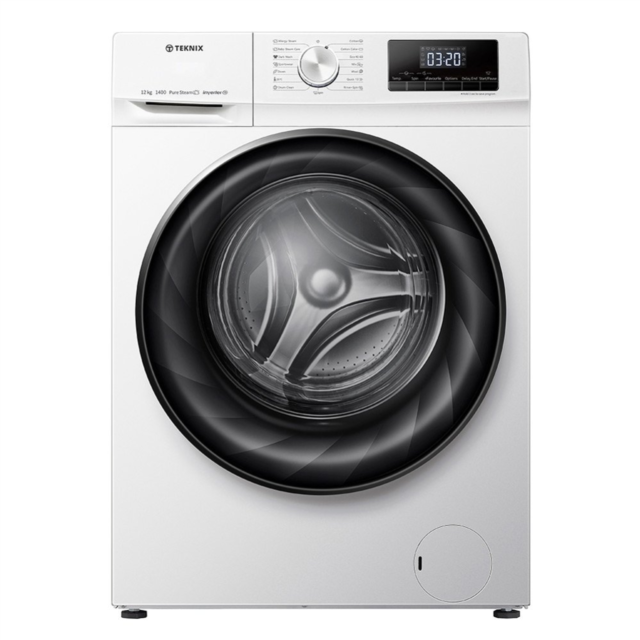 Teknix TKW12142HW Freestanding 12kg 1400rpm Washing Machine with Steam - White - A Rated