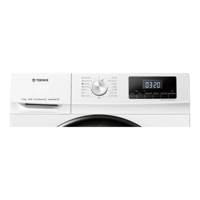 Teknix TKW12142HW Freestanding 12kg 1400rpm Washing Machine with Steam - White - A Rated
