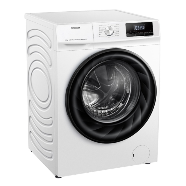Teknix TKW12142HW Freestanding 12kg 1400rpm Washing Machine with Steam - White - A Rated